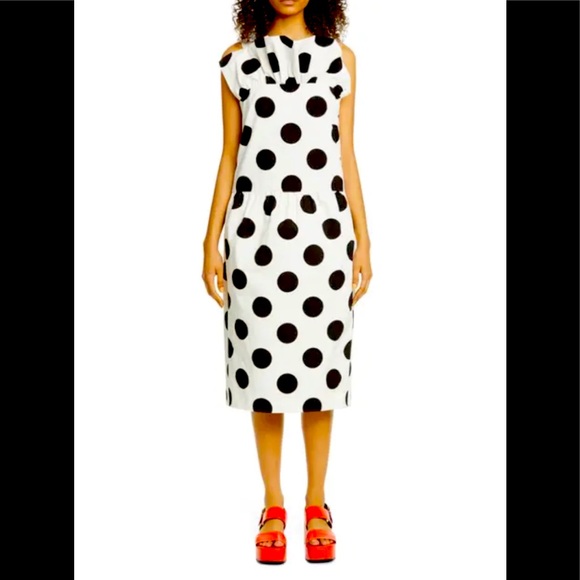Dries Van Noten polka dot neck ruffle cotton dress